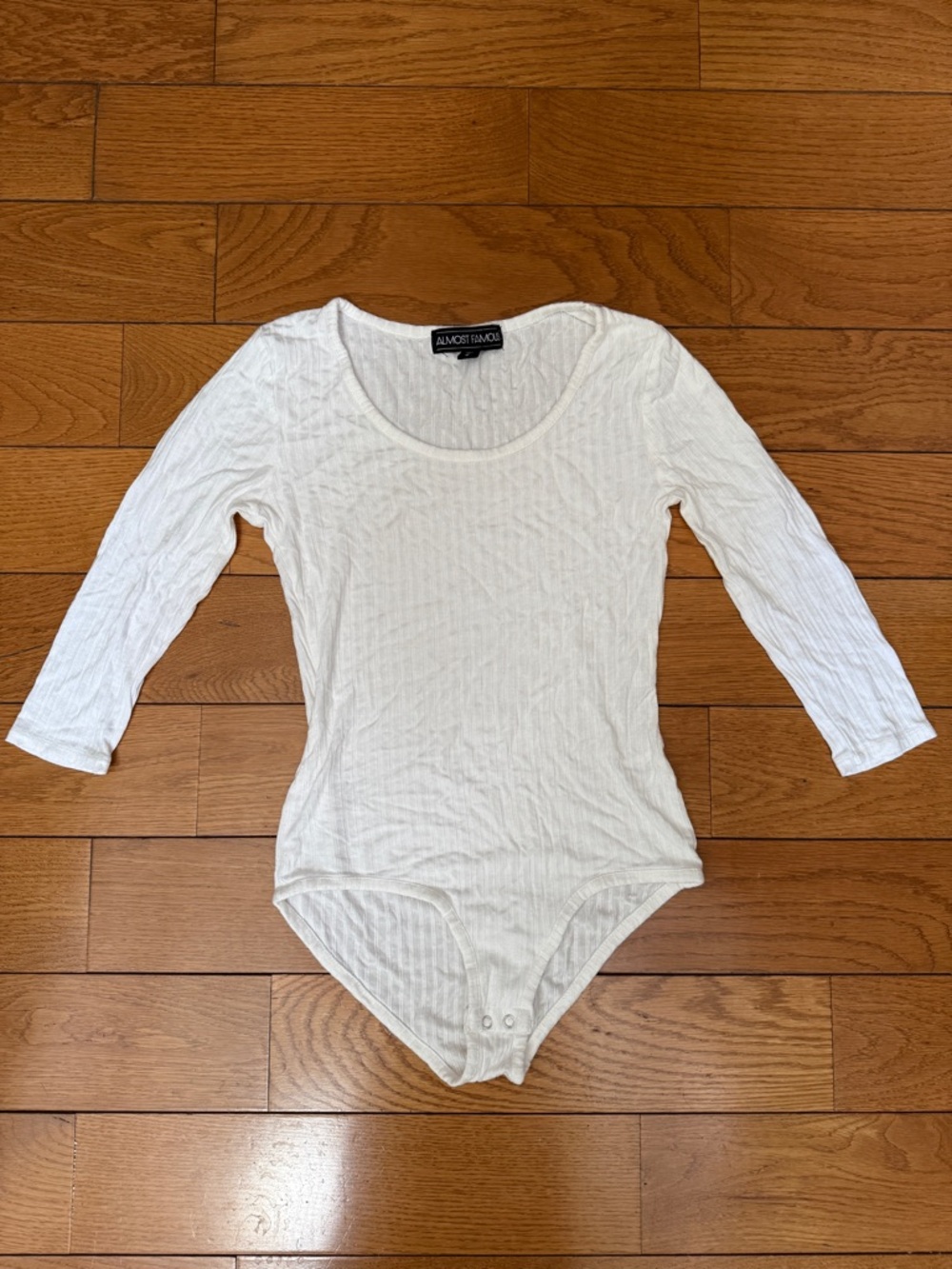 Almost Famous White Ribbed Scoop-Neck Bodysuit